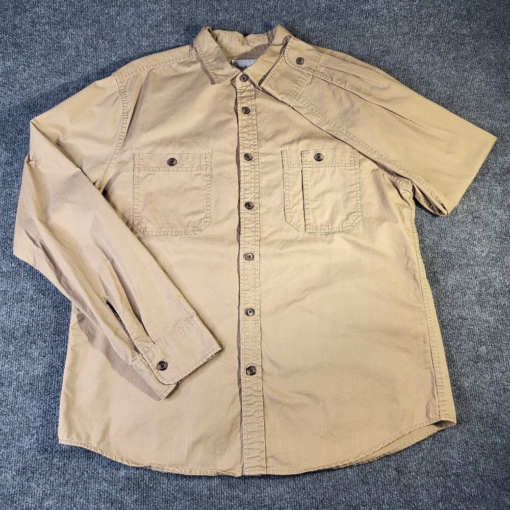 Goodfellow Men's Shirt Size Large Button Up Beige Long Sleeve Comfort